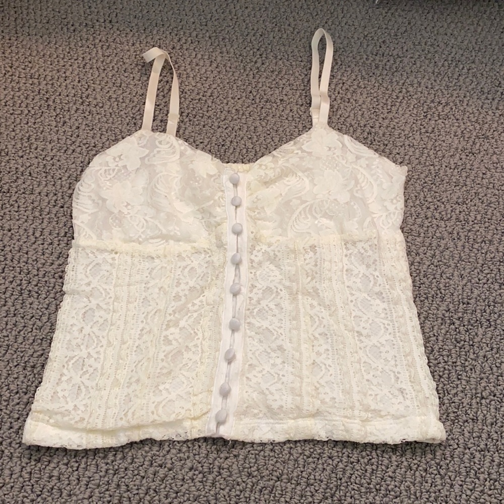American rag cream lace crop top w/ buttons